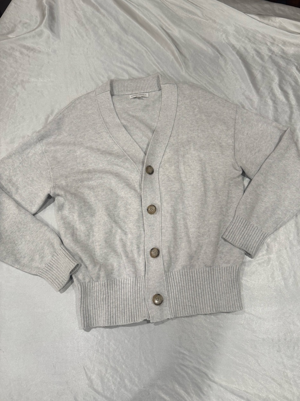 Banana Republic Cotton V Neck Button Cardigan Sweater Gray M
